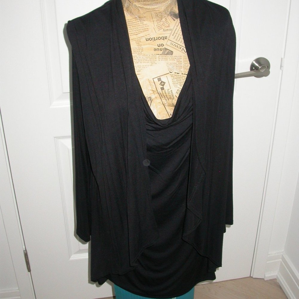 Black Cowl Neck Long Sleeved Drape Front Tunic